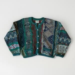 Vintage Coogi Sweater Women's M Multicolor Cotton Cardigan 3D Knit Party Glam